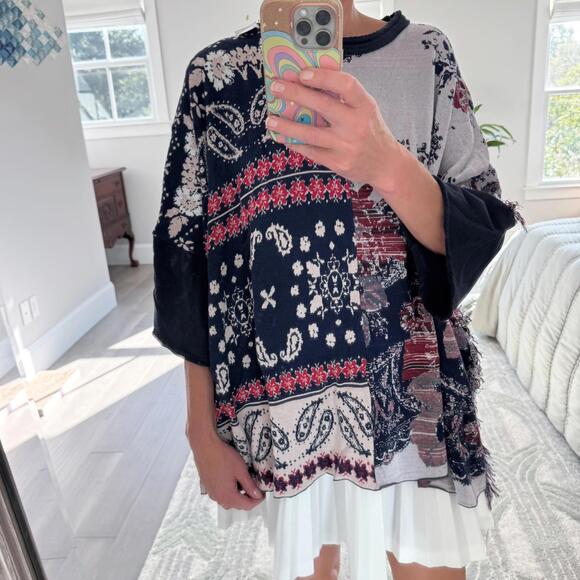 Free People Jackets & Blazers - Free People Patchwork Pattern Paisley Poncho Sweater